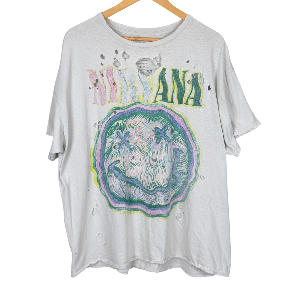 Urban Outfitters Nirvana Graphic T-Shirt S/M Distressed Oversized Nevermind